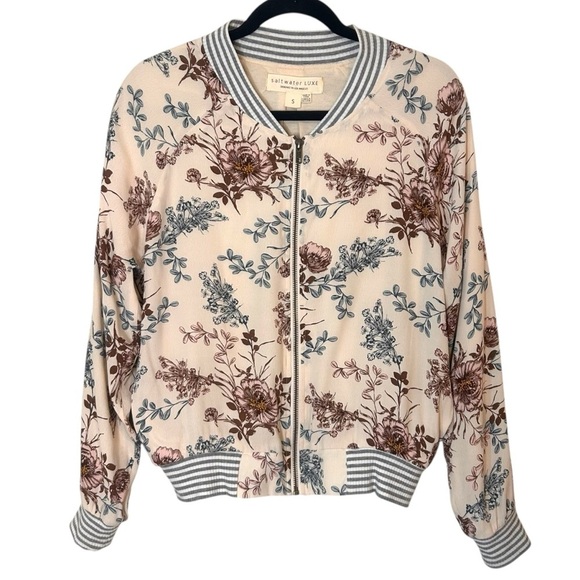 Saltwater LUXE Crossfire Bomber- Floral Mix Print Bomber- Size Small - Picture 2 of 10